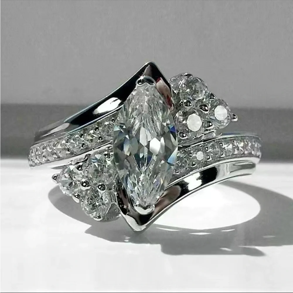 NEW 925 Silver Marquise Cut Diamond Ring - Picture 2 of 3